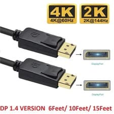 LOT Display port to Display Port DP Male to Male Cord 4K HD w Latches 6/10/15FT